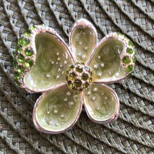 5/$25 Green Crystal Enamel Flower Brooch